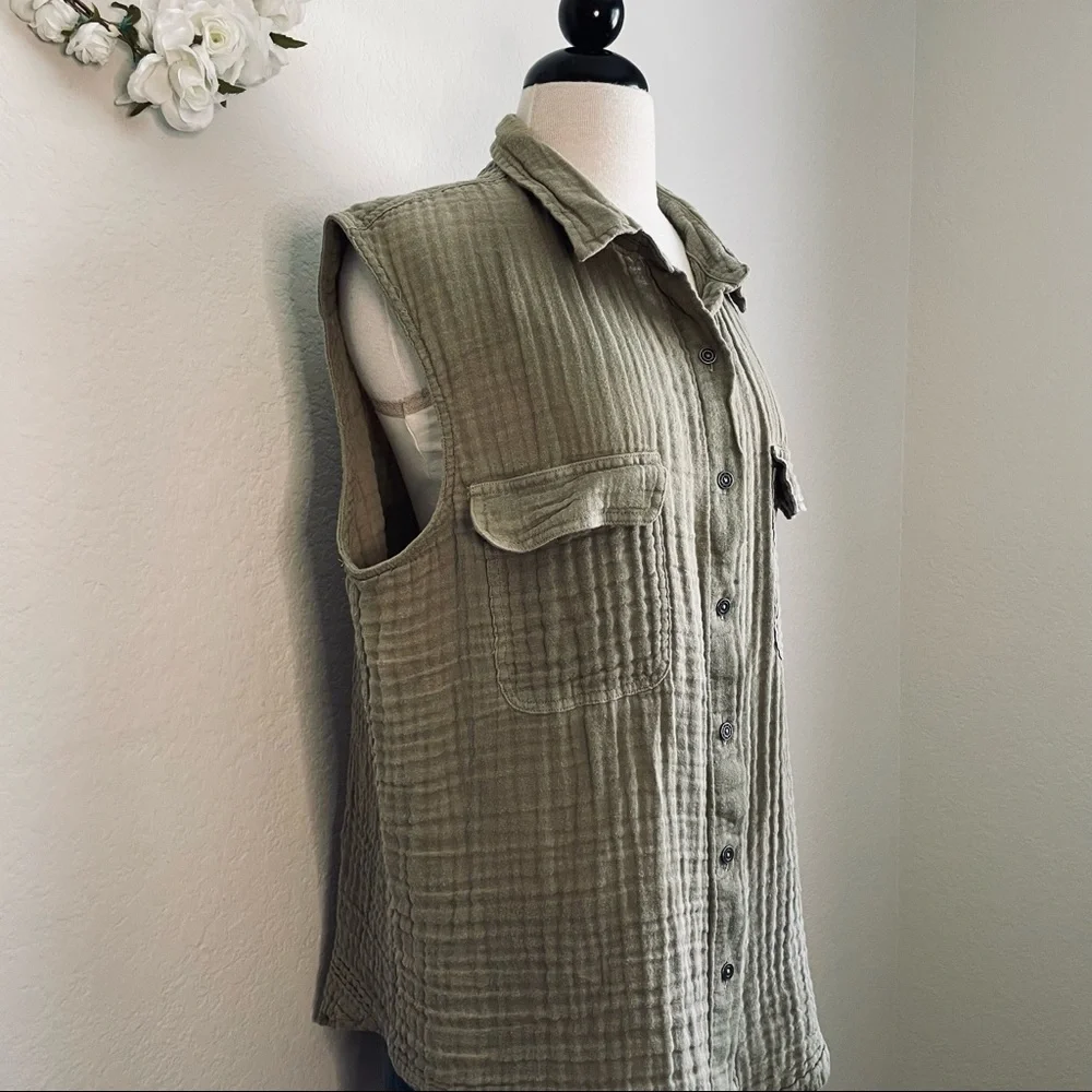 Free People Sleeveless Gauze Buttondown
